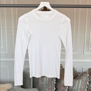 aerie White Ribbed Long-Sleeve Crew Tee